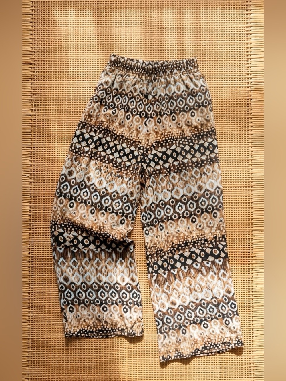 Dressbarn Boho Geometric Pattern Wide Leg Palazzo Pants Flowy Earth Tone Small